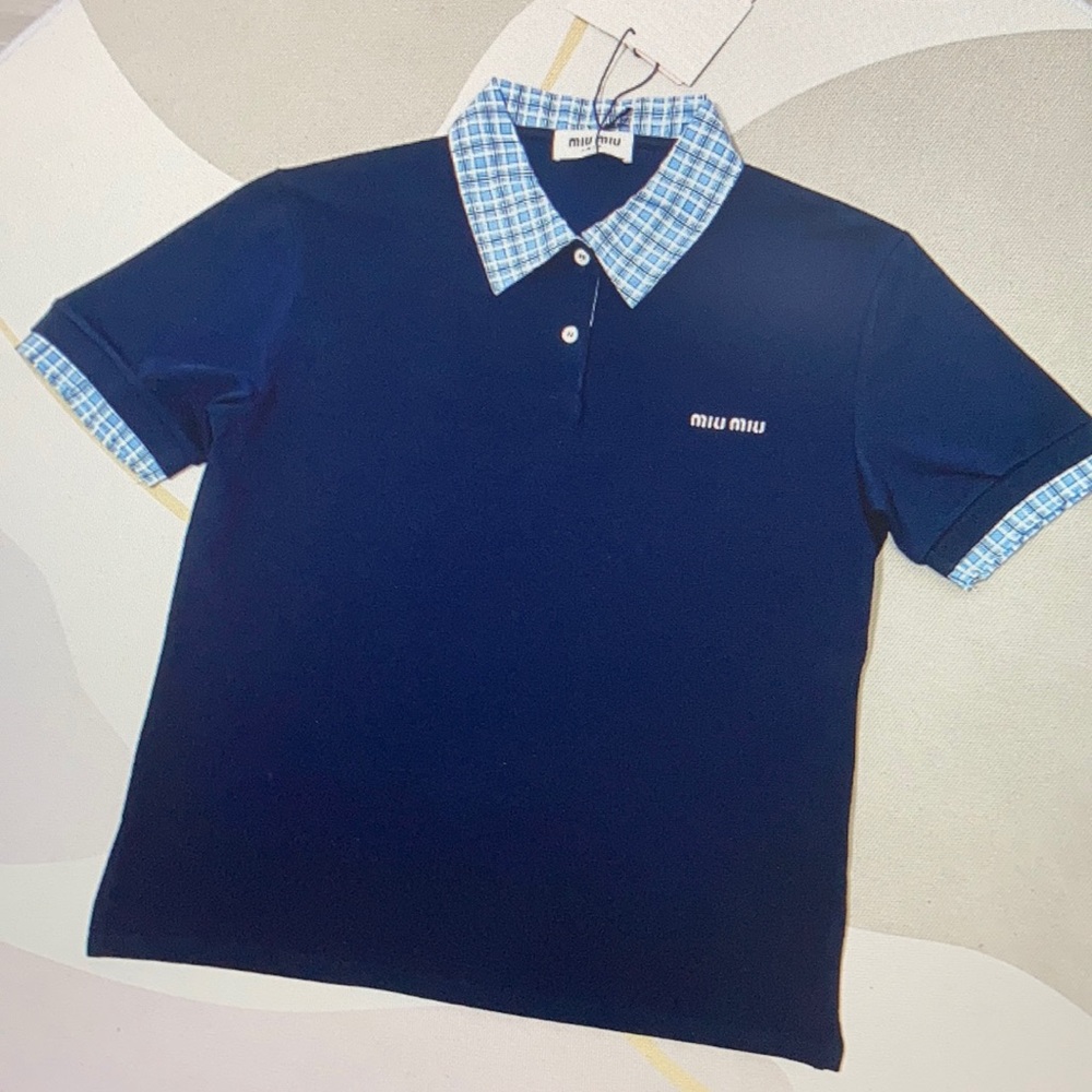 Miu Miu Black and Blue Polo Shirt Size L